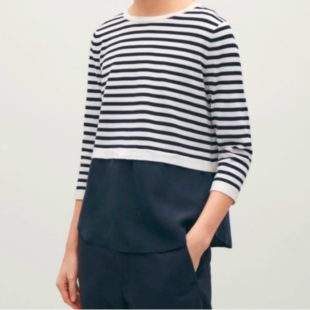 COS B&W Striped Silk Panel Top M